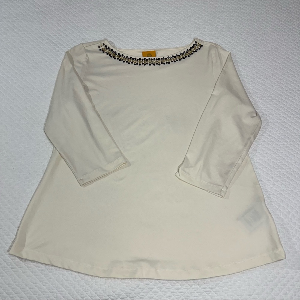 Ruby Rd. Cream Top with Gold and Black Embellishments Sz M